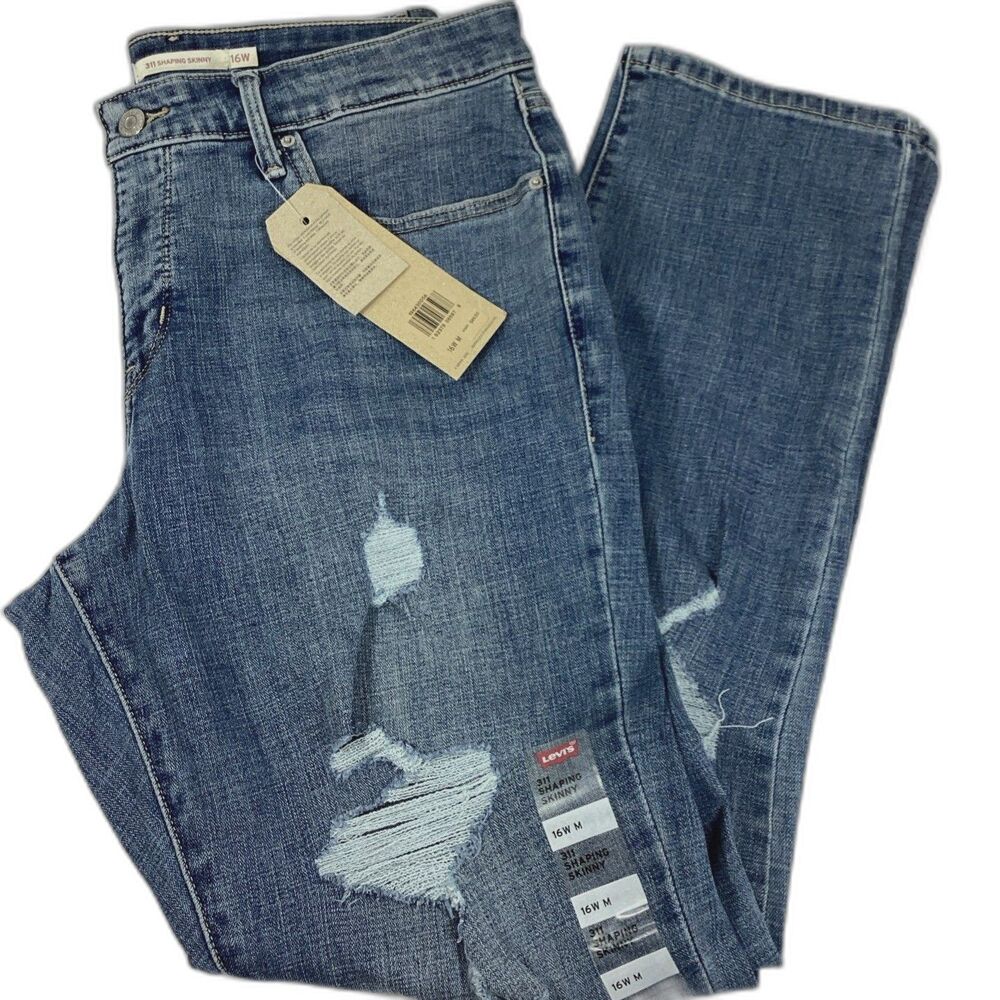 Levis 311 Shaping Skinny Jeans Womens 16W Distressed Mid Rise Medium Wash